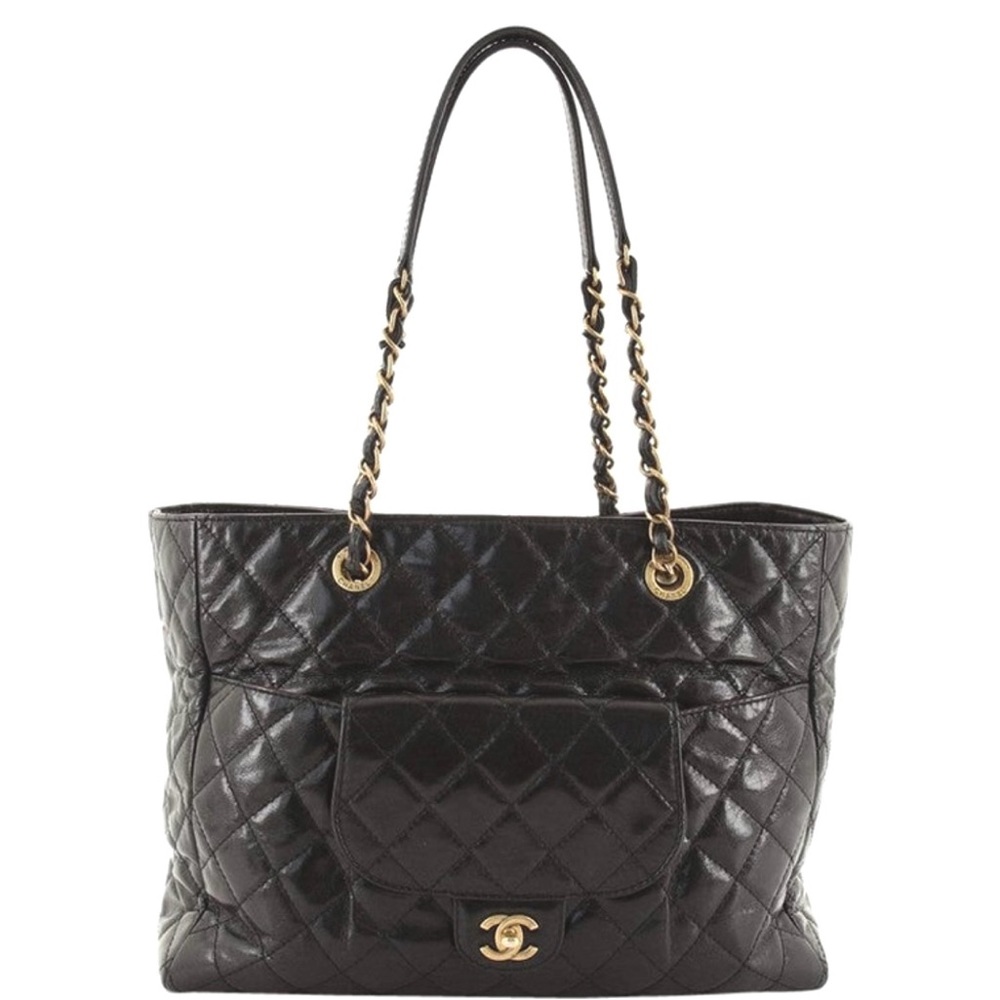 Chanel large front pocket quilted shopping  tote